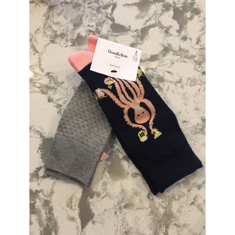 Goodfellow & Co Men's 2pk Animal Icon Novelty Crew Socks, Gray, 7-12 NEW 12192